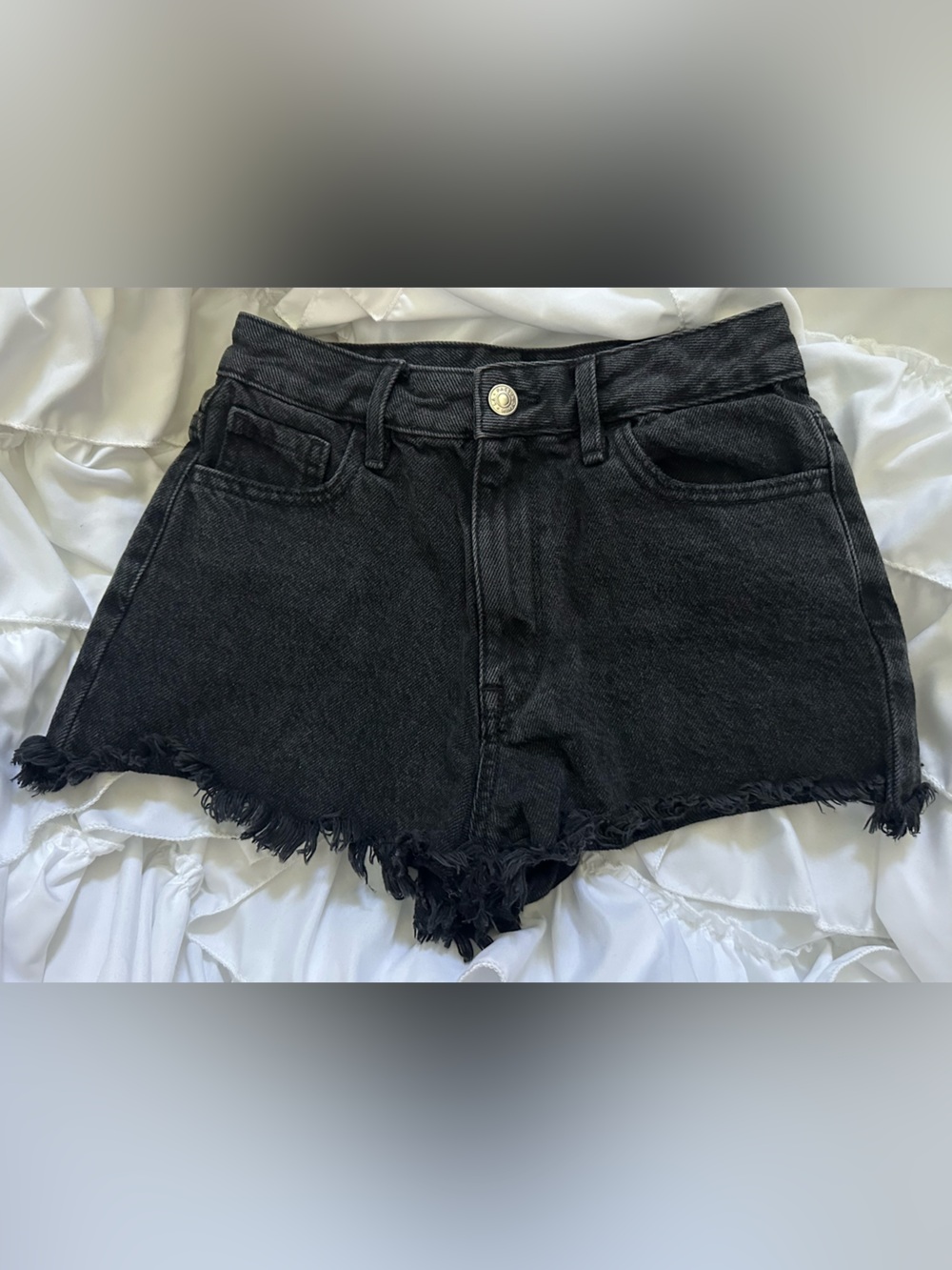 PacSun High Waisted Frayed Hem Black Denim Shorts Women’s Size 24